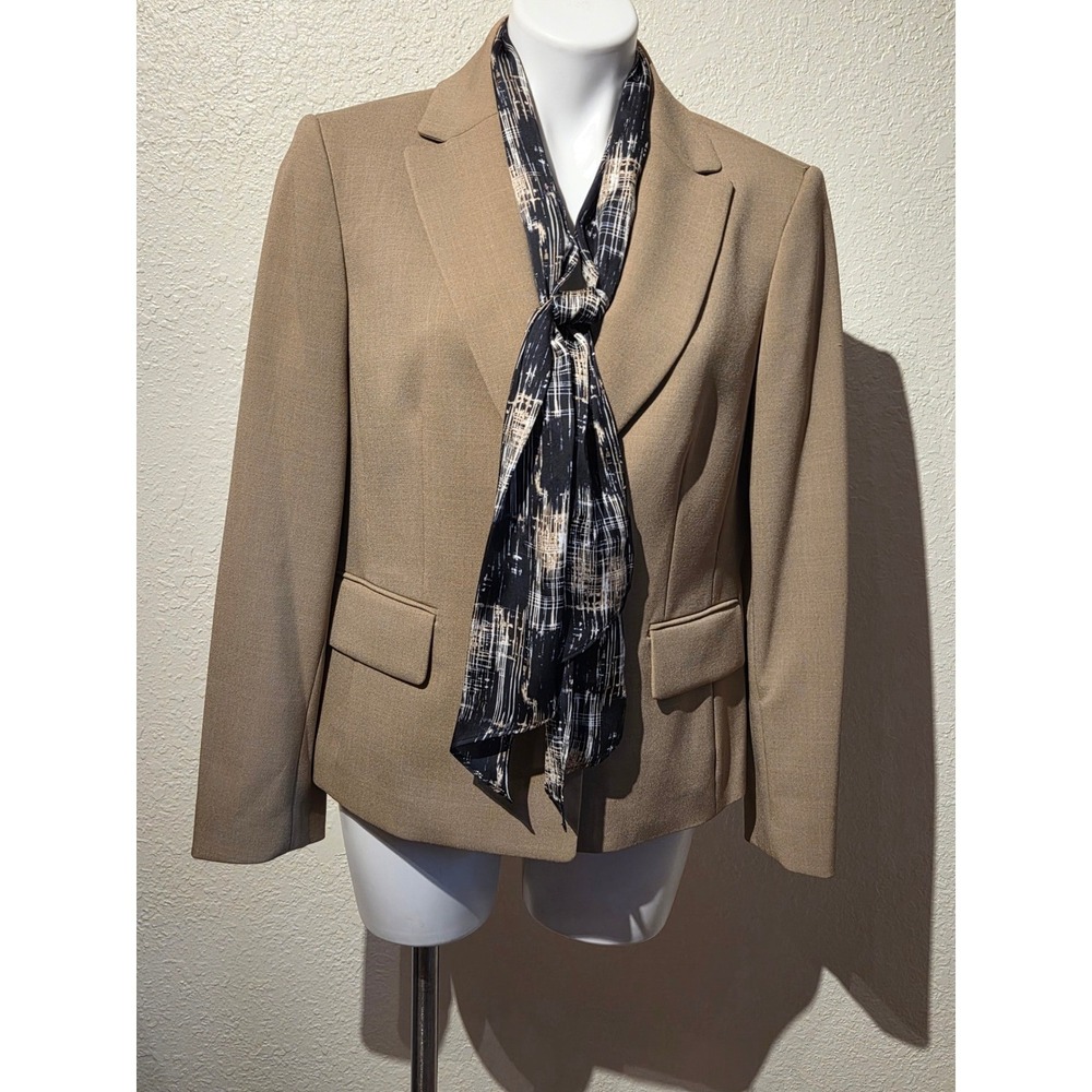 Kasper Womens‎ Tan 2 Button Blazer with Removable Scarf 14P Petite Tan Brown